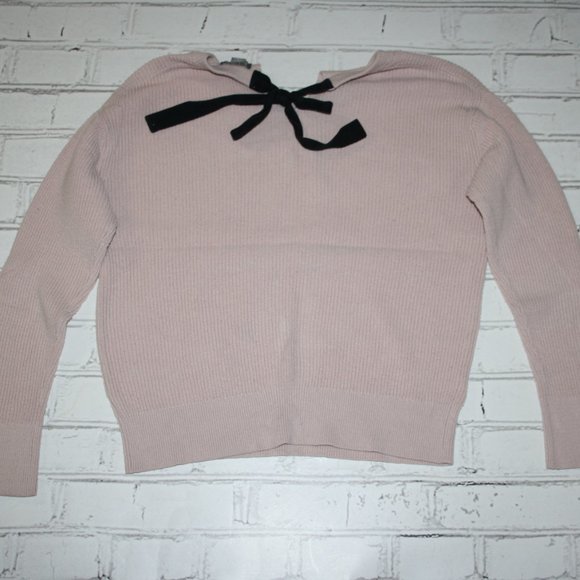 Light pink and black back tie sweater Falls Creek Small - Picture 2 of 5